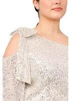 Plus Cold Shoulder Bow Sequin Blouse