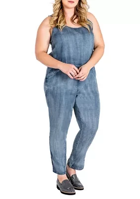 Plus Tapered Leg Strap Tencel Denim Jumpsuit