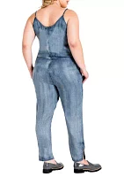 Plus Tapered Leg Strap Tencel Denim Jumpsuit