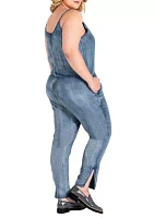 Plus Tapered Leg Strap Tencel Denim Jumpsuit