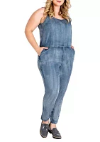 Plus Tapered Leg Strap Tencel Denim Jumpsuit