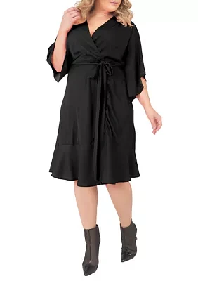 Plus Short Sleeve Ruffle Hem Wrap Dress