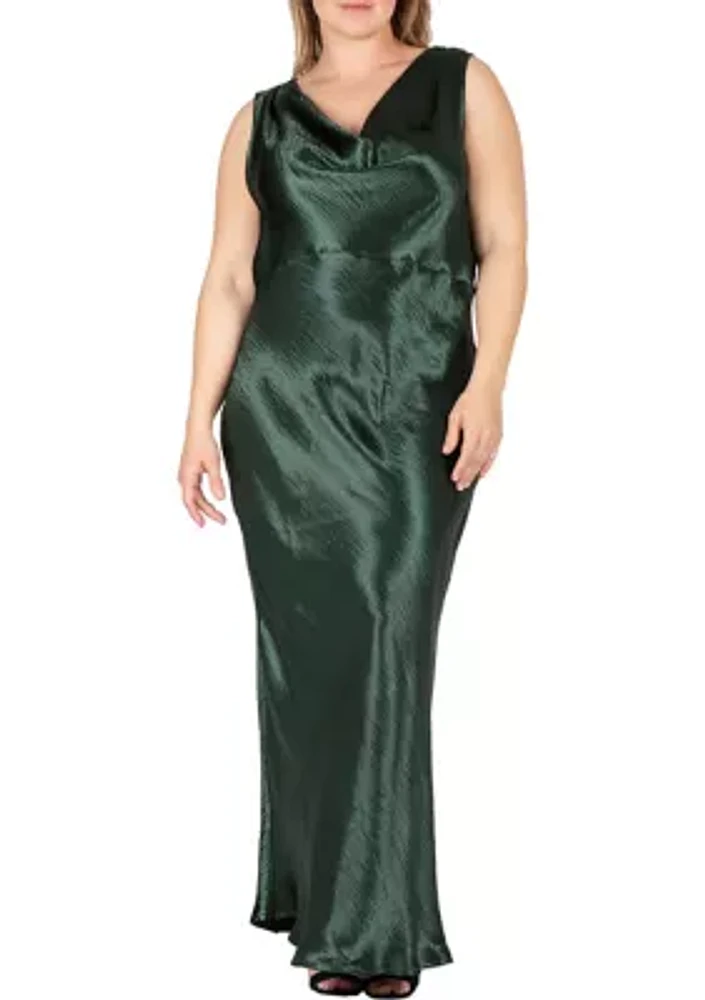 Women's Plus Cowl Neck A-line Sleeveless Maxi Dress