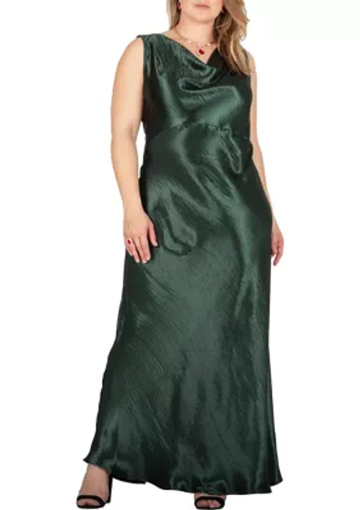 Women's Plus Cowl Neck A-line Sleeveless Maxi Dress