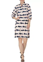 Women Mini Dress With Cute Dog Print And Adjustable Waist Band