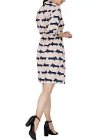 Women Mini Dress With Cute Dog Print And Adjustable Waist Band