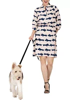 Women Mini Dress With Cute Dog Print And Adjustable Waist Band