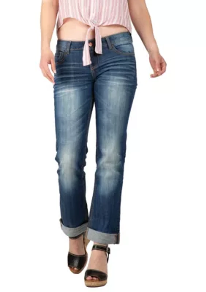 Stretch Blue Whisker Wash Boyfriend Premium Jeans