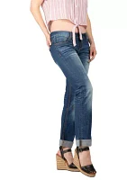 Stretch Blue Whisker Wash Boyfriend Premium Jeans