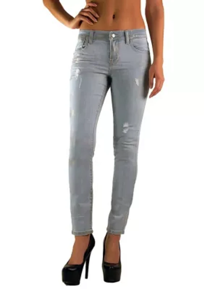 Women's Stretch Metallic Foil Skinny Ankle Premium Jeans