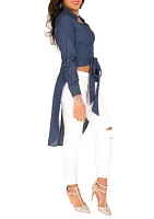 Poetic Justice Curvy Women's Tencel Denim High-Low Wrap Shirt With Fishtail