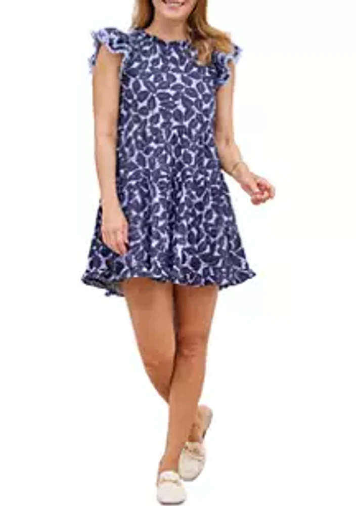 Sail to Sable Women's Autumn Leaf Print Ruffle Neck Dress