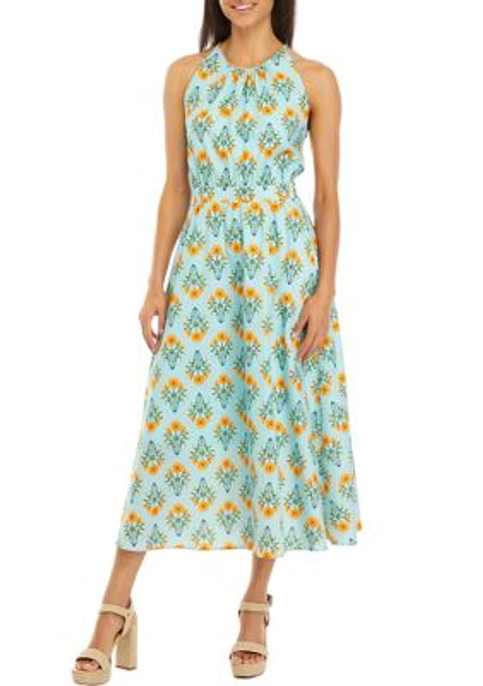 Women's Sleeveless Floral Print Midi Dress