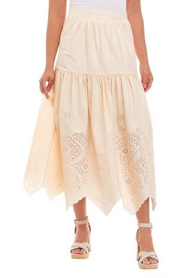 Women's Tiered Shirred Eyelet Midi Skirt