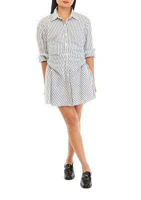 Women's Striped Shirred Ruched Shirtdress