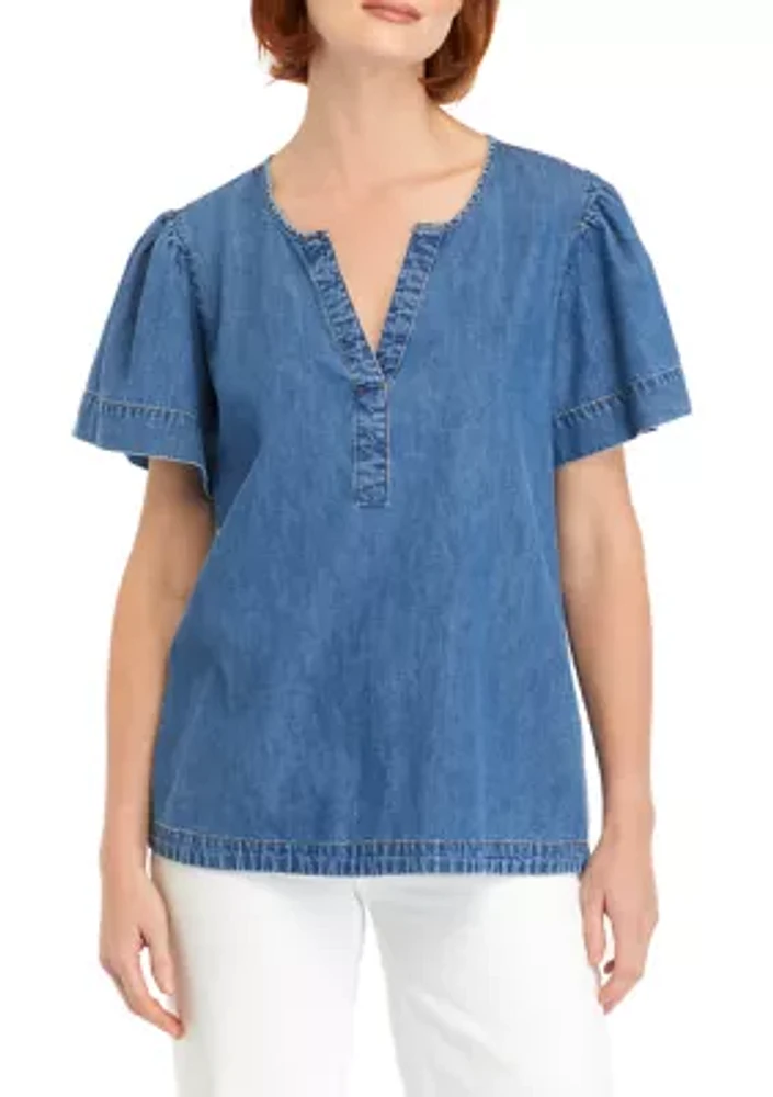 Women's Short Sleeve Popover Denim Top