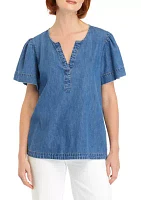 Women's Short Sleeve Popover Denim Top