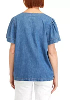 Women's Short Sleeve Popover Denim Top