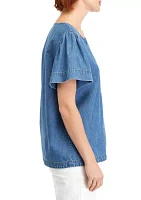 Women's Short Sleeve Popover Denim Top