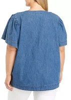 Plus Flare Sleeve Denim Popover Top