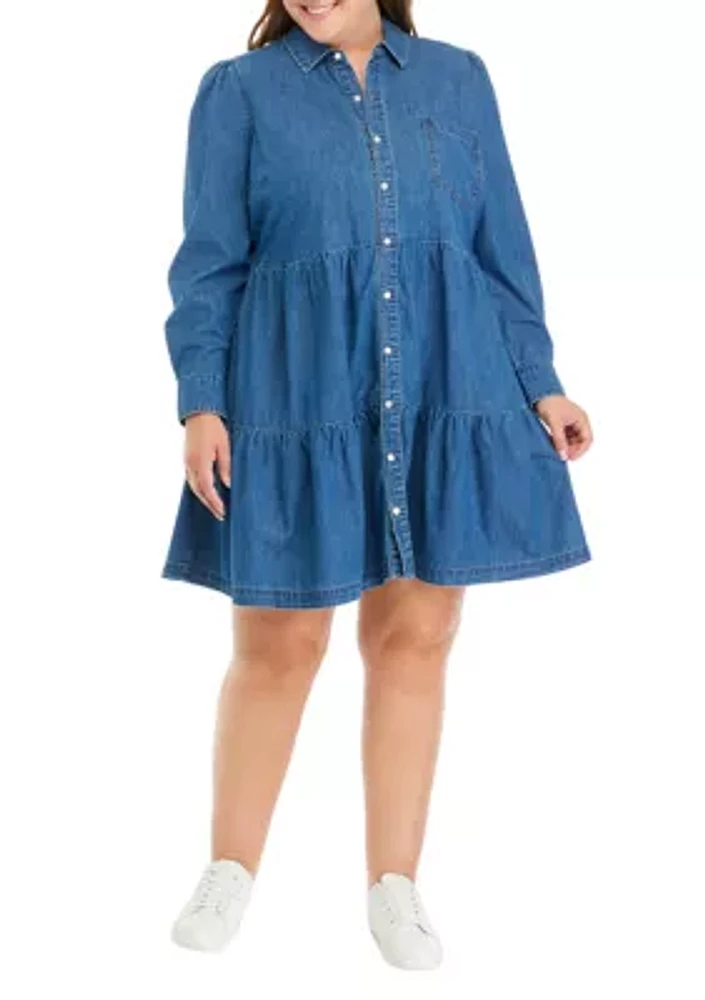 Plus Long Sleeve Denim Boyfriend Dress