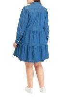 Plus Long Sleeve Denim Boyfriend Dress