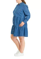 Plus Long Sleeve Denim Boyfriend Dress