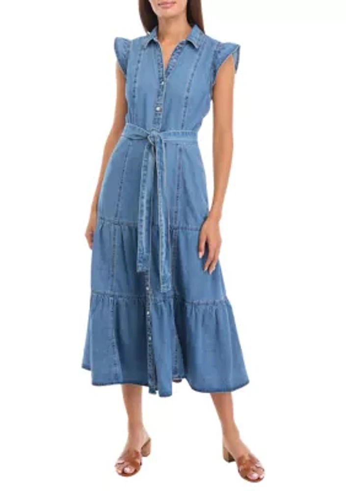 Women's Sleeveless Tiered Button Up Midi Dress