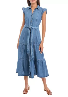 Women's Sleeveless Tiered Button Up Midi Dress