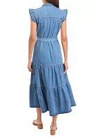 Women's Sleeveless Tiered Button Up Midi Dress