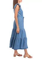 Women's Sleeveless Tiered Button Up Midi Dress