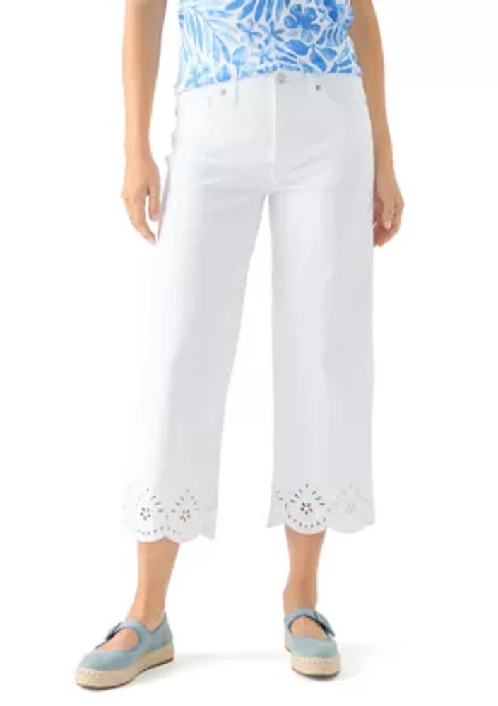 Women's Eyelet Scallop Hem Cropped Pants