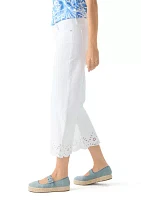Women's Eyelet Scallop Hem Cropped Pants
