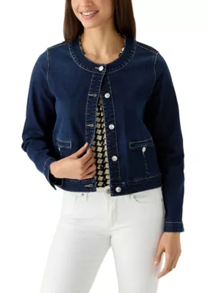 Women's Long Sleeve Cropped Denim Jacket