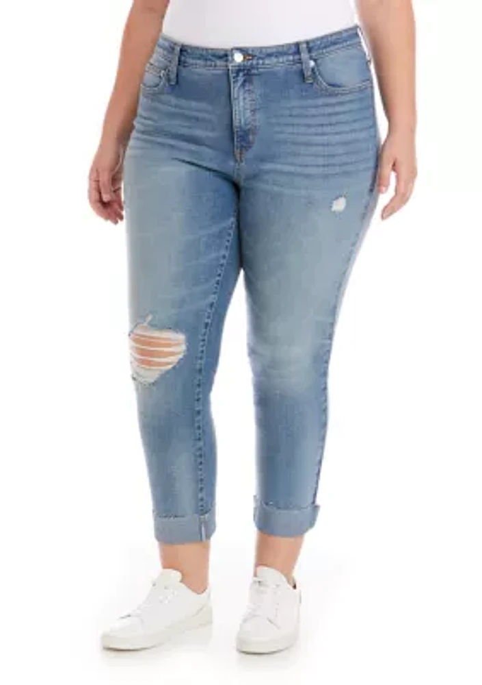 Plus High Rise Vintage Straight Destructed Jeans