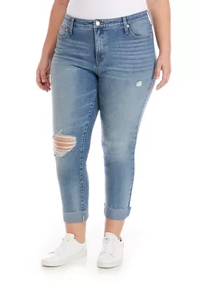 Plus High Rise Vintage Straight Destructed Jeans