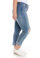 Plus High Rise Vintage Straight Destructed Jeans