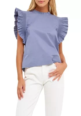 Ruffle Sleeve Poplin Top