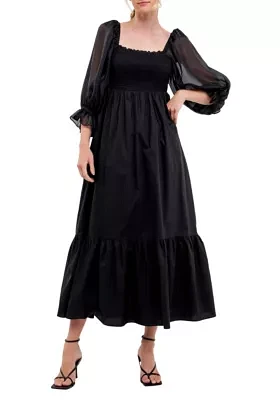 Poplin Organza Midi Dress