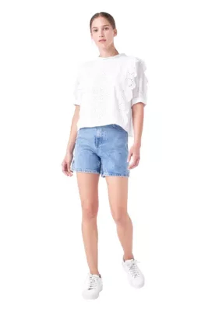 Eyelet Short Sleeve Top