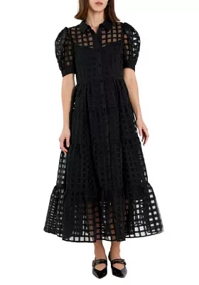 Gridded Organza Tiered Maxi Dress