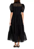 Gridded Organza Tiered Maxi Dress