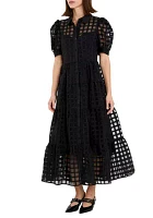 Gridded Organza Tiered Maxi Dress