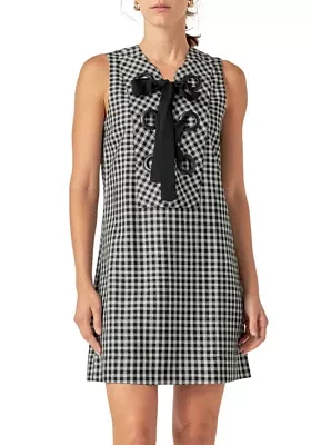 Check Sleeveless Grommet Mini Dress