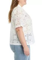 Plus Embroidered Cotton Camp Top