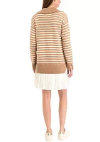 Women's Striped Mixed Media Pleated Dress