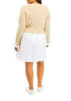 Plus Scallop Knit Poplin Dress