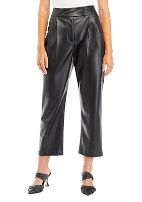 Women's Faux Leather Pleated Trouser Pants