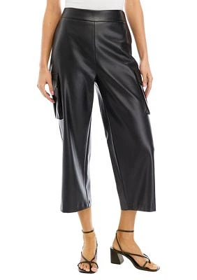 Women's Faux Leather Cropped Cargo Pants