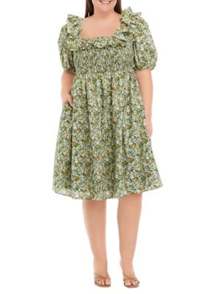 Plus Puff Sleeve Floral Dress